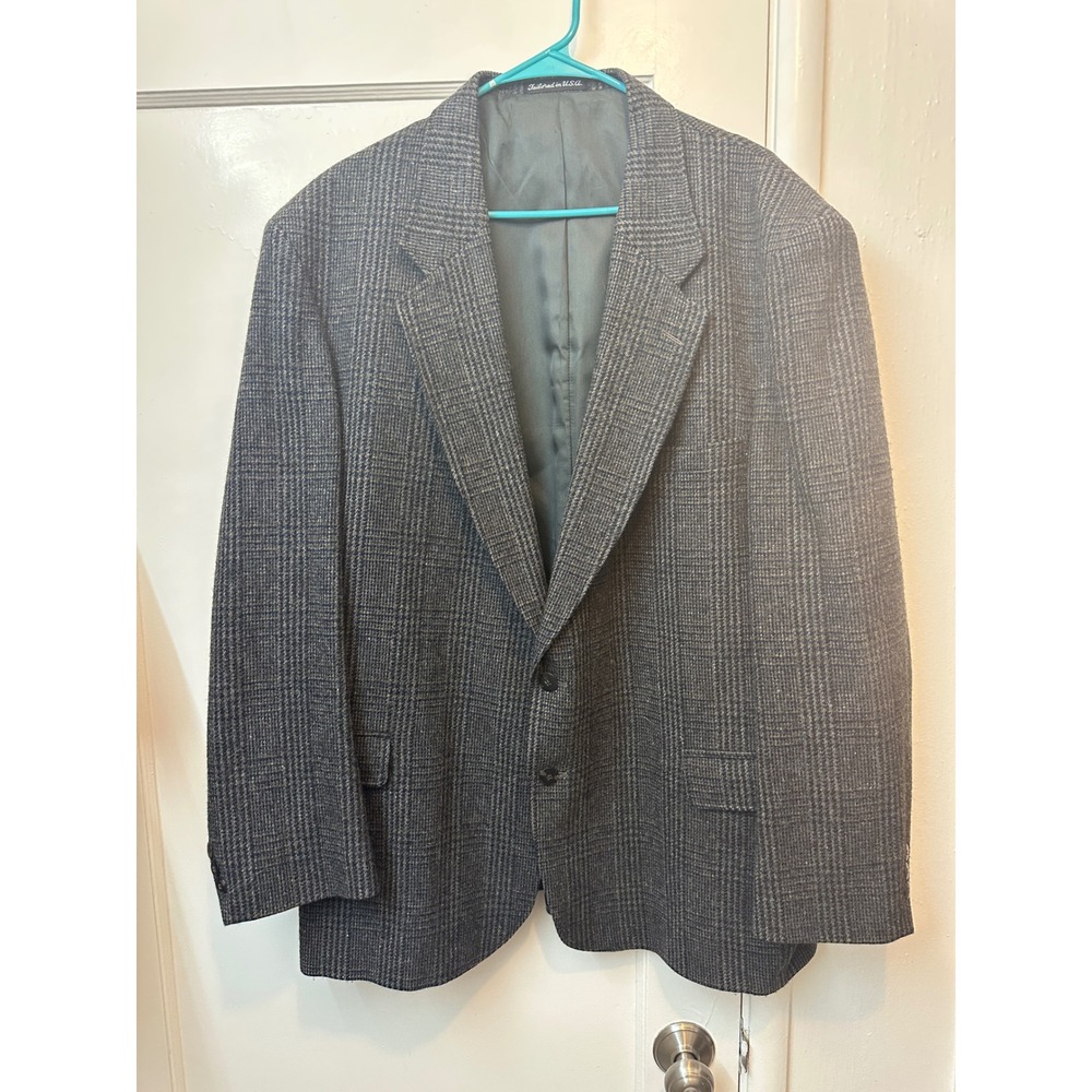 Woolrich Mens Vintage Wool Blazer Grey Blue Glen Plaid Sport Coat USA Made